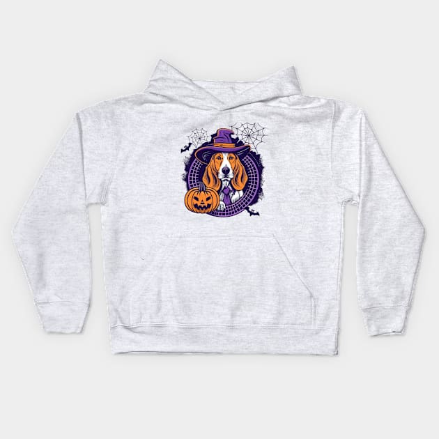 Basset Hound Pumpkin Kids Hoodie by BukovskyART